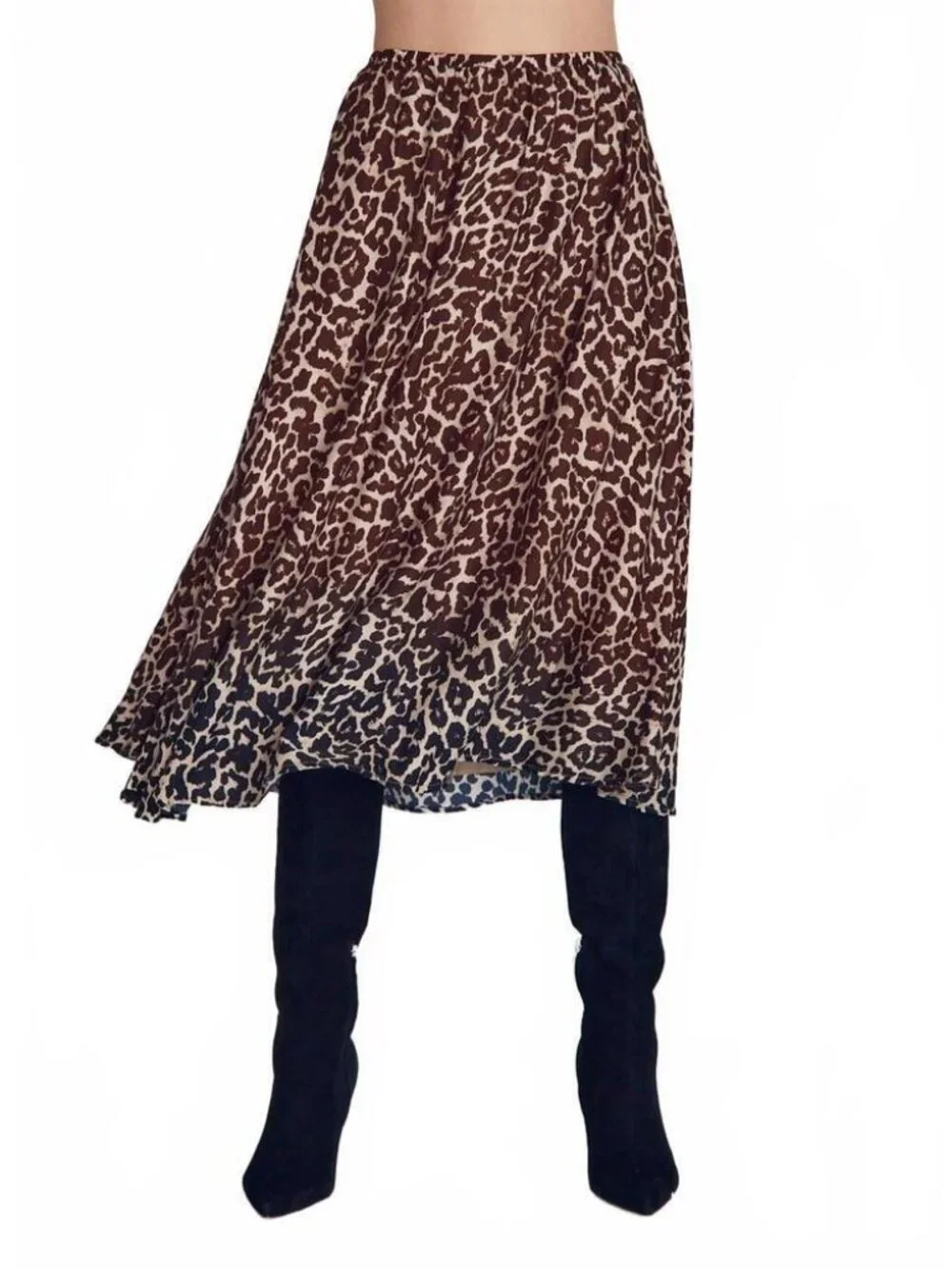 NWT Womens Bella Dahl Brown Beige (Item- 308) Rayon Silk Ombre Leopard Skirt S